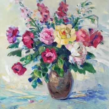 Painting titled "Roses in a vase" by Arus Pashikyan, Original Artwork, Oil