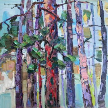 Pintura titulada "Trunks of pine trees" por Arus Pashikyan, Obra de arte original, Oleo Montado en Bastidor de camilla de ma…