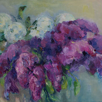 Painting titled "Lilacs and hortensi…" by Arus Pashikyan, Original Artwork, Oil
