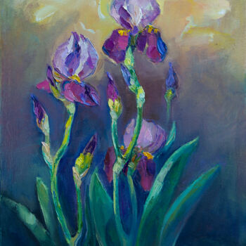 Peinture intitulée "Irises" par Arus Pashikyan, Œuvre d'art originale, Huile Monté sur Châssis en bois