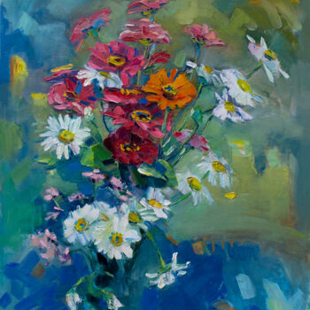 Painting titled "Flowers" by Arus Pashikyan, Original Artwork, Oil Mounted on Wood Stretcher frame