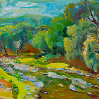 Painting titled "Willows" by Arus Pashikyan, Original Artwork, Oil Mounted on Wood Stretcher frame