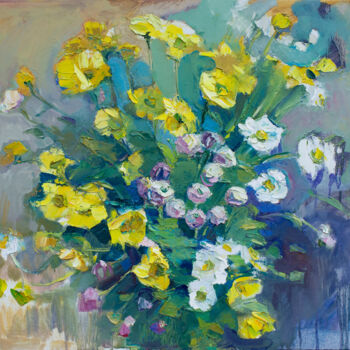 Painting titled "Flower bouquet" by Arus Pashikyan, Original Artwork, Oil Mounted on Wood Stretcher frame
