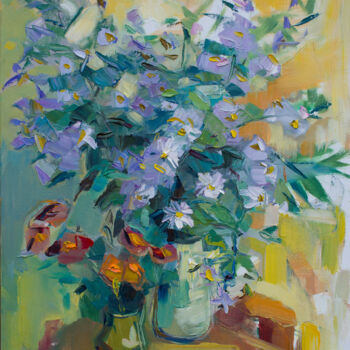 Painting titled "Autumn flowers" by Arus Pashikyan, Original Artwork, Oil Mounted on Wood Stretcher frame