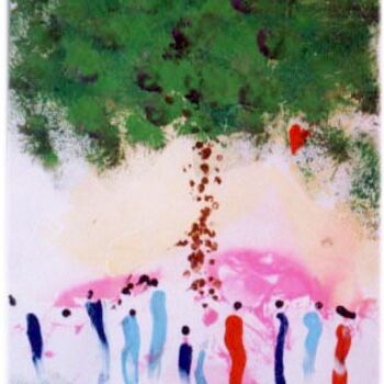 Malerei mit dem Titel "Tree and The People" von Arushiart, Original-Kunstwerk, Öl