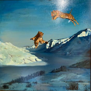 Painting titled "Амурские тигры" by Arutiun Akobyan, Original Artwork, Oil