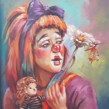 Картина под названием "Clown" - Aryanpalet, Подлинное произведение искусства, Масло Установлен на Деревянная рама для носилок