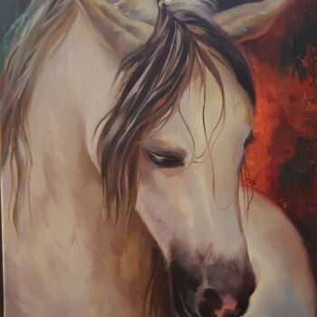 Картина под названием "Ein weisser Pferd" - Aryanpalet, Подлинное произведение искусства, Масло Установлен на Деревянная рам…