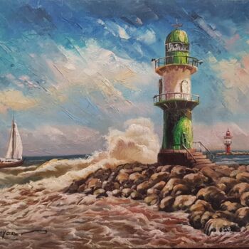 Painting titled "Ostsee" by Aryanpalet, Original Artwork, Oil Mounted on Wood Stretcher frame