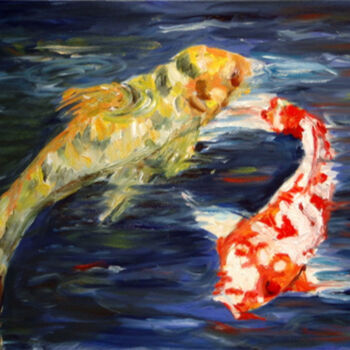 Peinture intitulée "Pair of Koi Fish" par Aryawansa Kumarasinghe, Œuvre d'art originale, Acrylique Monté sur Châssis en bois