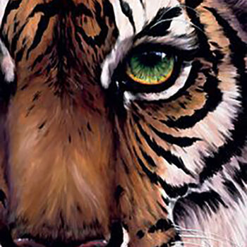 Painting titled "Eye of the Tiger" by Aryawansa Kumarasinghe, Original Artwork, Oil Mounted on Wood Stretcher frame
