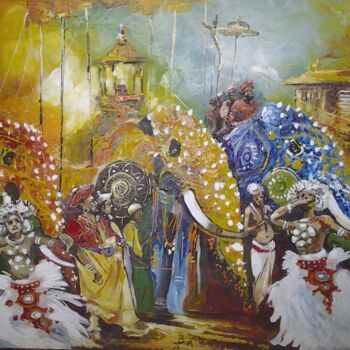 Schilderij getiteld "Flaming Pageantry" door Aryawansa Kumarasinghe, Origineel Kunstwerk, Acryl Gemonteerd op Frame voor hou…