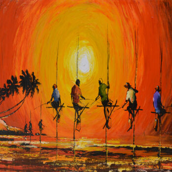 Painting titled "Glorious Evenings" by Aryawansa Kumarasinghe, Original Artwork, Acrylic Mounted on Wood Stretcher frame
