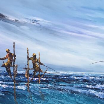 Pintura intitulada "In Shades of Blue" por Aryawansa Kumarasinghe, Obras de arte originais, Acrílico Montado em Armação em m…