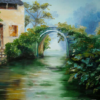 Peinture intitulée "Bridge Over Calm Wa…" par Aryawansa Kumarasinghe, Œuvre d'art originale, Acrylique Monté sur Châssis en…