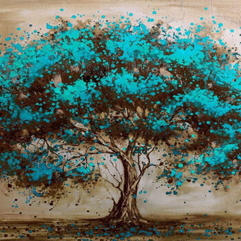 Painting titled "3D Blue Tree" by Aryawansa Kumarasinghe, Original Artwork, Acrylic Mounted on Wood Stretcher frame