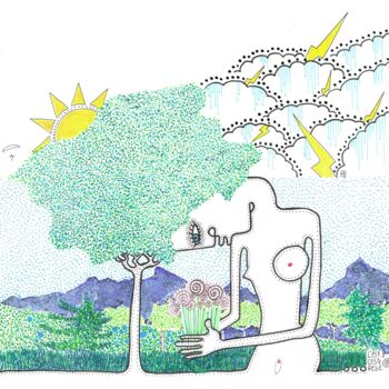 Desenho intitulada "Envie de jardin" por Arysque, Obras de arte originais, Marcador