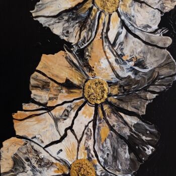Painting titled "Fiori d'oro" by As'Art, Original Artwork, Acrylic Mounted on Wood Stretcher frame