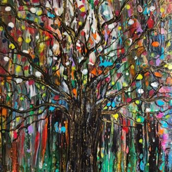 Painting titled "Albero vivace" by As'Art, Original Artwork, Acrylic Mounted on Wood Stretcher frame