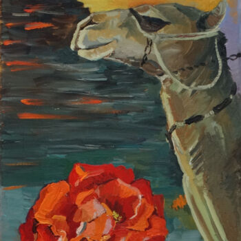 Painting titled "Оранжевая роза. Еги…" by Asadullina Elvira, Original Artwork, Oil Mounted on Wood Stretcher frame
