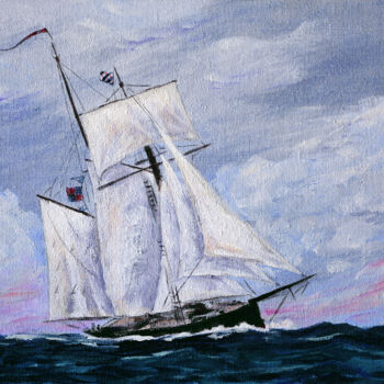 Peinture intitulée "Dutch topsail schoo…" par Asan Kurtmalaiev, Œuvre d'art originale, Acrylique Monté sur Carton
