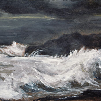 Painting titled "Stormy sea at night" by Asan Kurtmalaiev, Original Artwork, Acrylic
