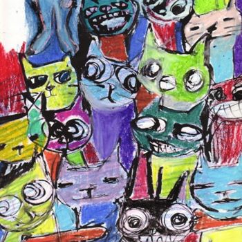 Painting titled "catscatscats" by Asari Fukushima, Original Artwork