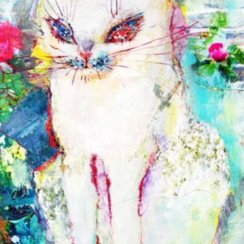 Painting titled "The cat named Kiku" by Asari Fukushima, Original Artwork