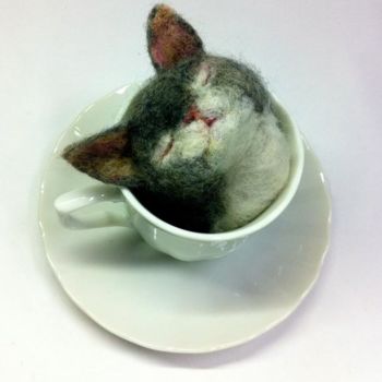 Pintura intitulada "cats_in_cups02_-A.j…" por Asari Fukushima, Obras de arte originais