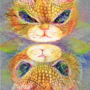 Pintura titulada "twin cats" por Asari Fukushima, Obra de arte original