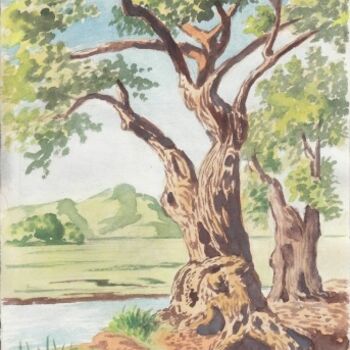 Painting titled "Un arbre vieux." by Pavel Ash, Original Artwork
