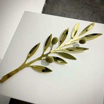 Scultura intitolato "Olive Branch with L…" da Ase, Opera d'arte originale, Metalli