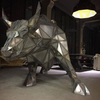 Sculpture intitulée "Wallstreet Bull, Ch…" par Ase, Œuvre d'art originale, Métaux