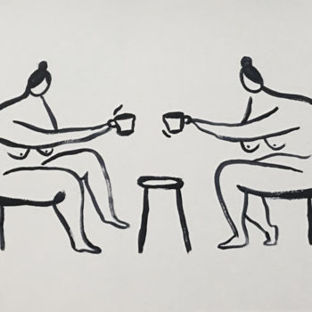Ζωγραφική με τίτλο "teatime" από Asena Dogan, Αυθεντικά έργα τέχνης, Ακρυλικό