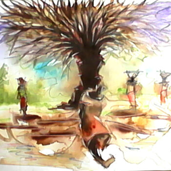 Peinture intitulée "Calabash market" par Asenior, Œuvre d'art originale