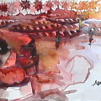 Painting titled "Sunset discovery" by Asenior, Original Artwork, Watercolor