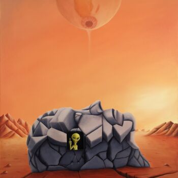 Painting titled "Face on Mars" by Asensir, Original Artwork, Acrylic Mounted on Wood Stretcher frame