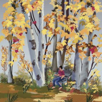 数字艺术 标题为“Alone in Autumn For…” 由Louloua Asgaraly, 原创艺术品, 数字油画