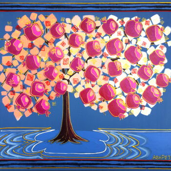 Painting titled "Pomegranate paradise" by Ash Petr (Ashot Petrosyan), Original Artwork, Acrylic