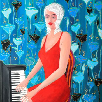 Painting titled "Pianist" by Ash Petr (Ashot Petrosyan), Original Artwork, Acrylic
