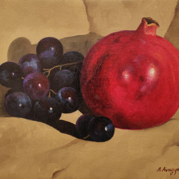 Pittura intitolato "Grapes with Pomegra…" da Ash Avagyan, Opera d'arte originale, Olio Montato su Telaio per barella in legno