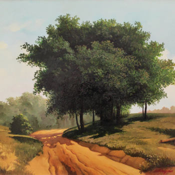 Painting titled "Landscape #2" by Ash Avagyan, Original Artwork, Oil Mounted on Wood Stretcher frame