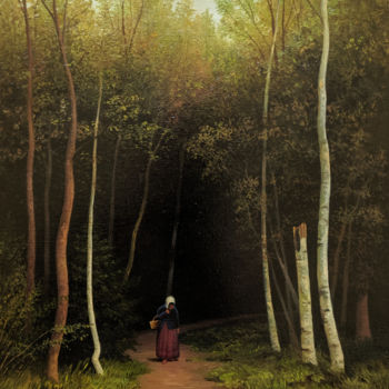「Deep Forest」というタイトルの絵画 Ash Avagyanによって, オリジナルのアートワーク, オイル ウッドストレッチャーフレームにマウント