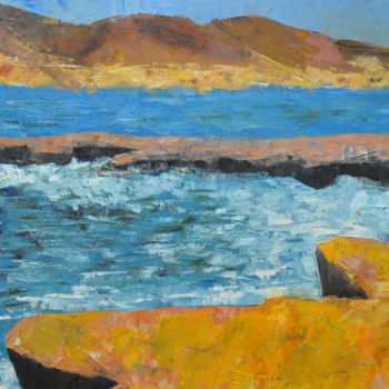 Painting titled "A coast in Peru" by Asher, Original Artwork, Oil Mounted on Wood Stretcher frame