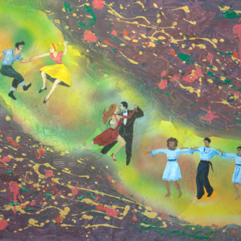 Painting titled "The-joy-of-dancing" by Asher, Original Artwork, Acrylic Mounted on Wood Stretcher frame