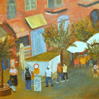 Malerei mit dem Titel "Sukkot in Jerusalem" von Asher, Original-Kunstwerk, Öl Auf Keilrahmen aus Holz montiert