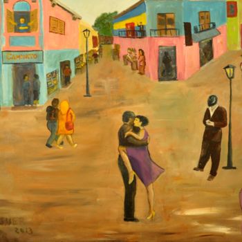 Painting titled "caminito" by Asher, Original Artwork, Oil Mounted on Wood Stretcher frame