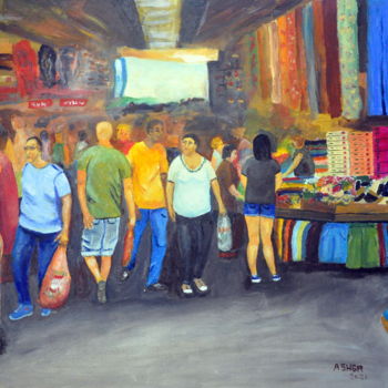 Painting titled "MARKET 2021" by Asher, Original Artwork, Oil