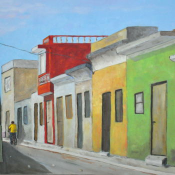 Painting titled "Cuban street" by Asher, Original Artwork, Oil Mounted on Wood Stretcher frame