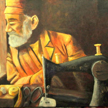 Pintura intitulada "Tailor" por Asher, Obras de arte originais, Óleo Montado em Armação em madeira